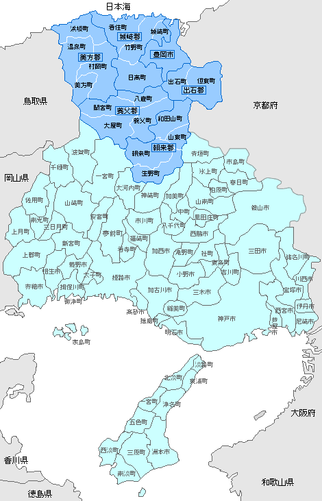 兵庫県北部但馬地方と出石の位置案内図